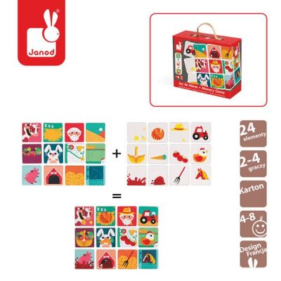 Gra memo (memory) Pleximemo farma 24 elementy, Janod J02778